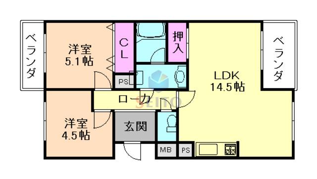エアフォルク利倉東(2LDK/2階)の間取り写真