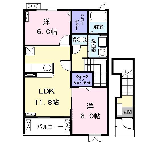 サニーレジデンスI(2LDK/2階)の間取り写真