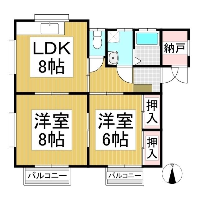 サンハイツメイプル B棟(2LDK/1階)の間取り写真