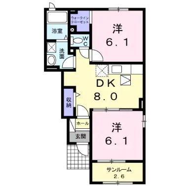 イーストフィールド C(2DK/1階)の間取り写真