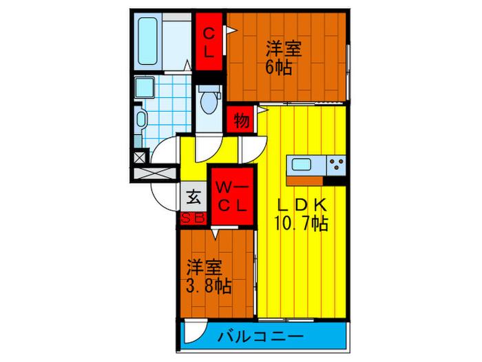 シャン・ド・フルールB(2LDK/1階)の間取り写真