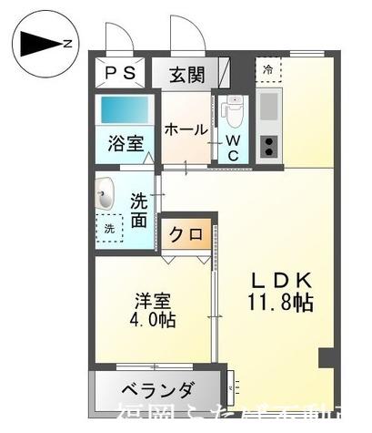 クレシア姪浜(1LDK/2階)の間取り写真