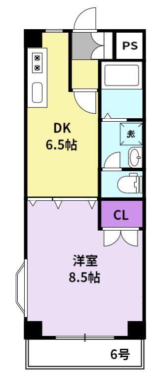 クラウンII津福(1DK/3階)の間取り写真