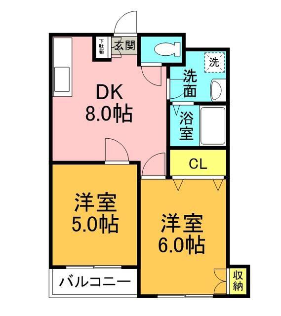メゾンドール片桐(2DK/3階)の間取り写真