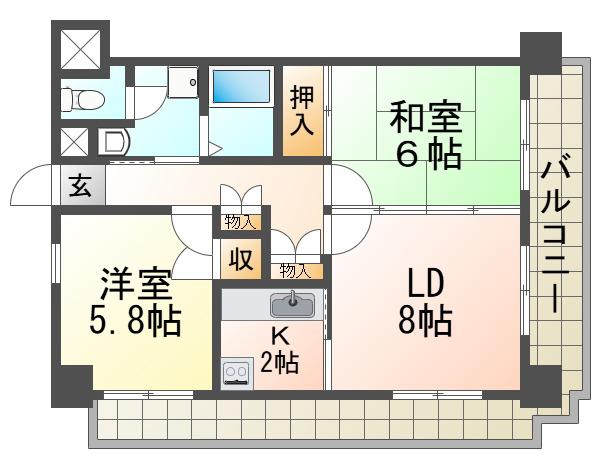 グランピアウエスト(2LDK/3階)の間取り写真