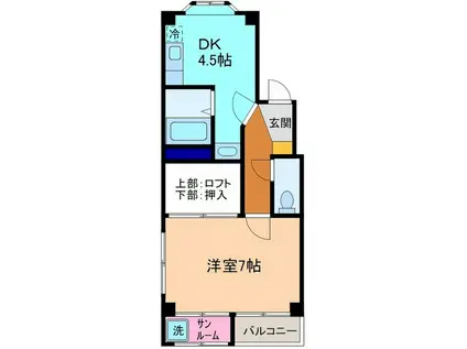 北陸鉄道石川線 野町駅 徒歩39分 3階建 築29年(1DK/3階)の間取り写真