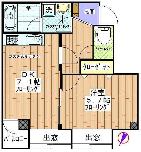 アイレジデンス(1DK/2階)の間取り写真