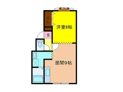 ゆもとハイツC(1DK/1階)の間取り写真