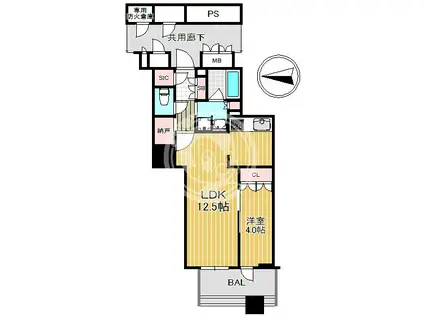 ブランズタワー大阪本町(1LDK/5階)の間取り写真