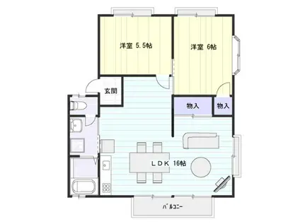 ハイグレードタウン多治米(2LDK/2階)の間取り写真