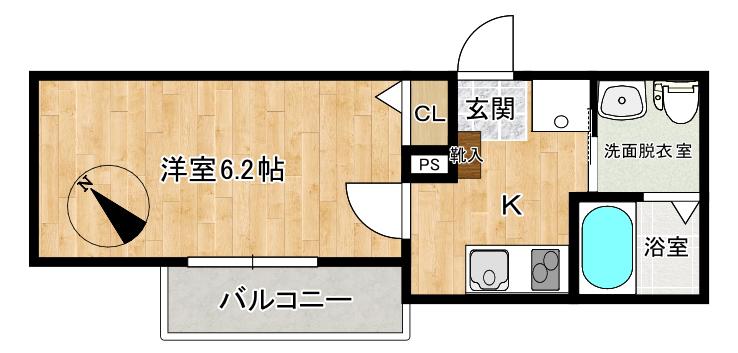 CAPITAL HILLS岩槻(1K/2階)の間取り写真