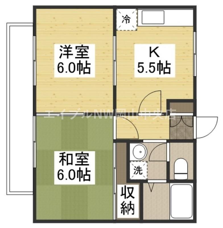 クリスタルブルー(2K/2階)の間取り写真