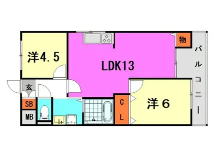 エクセルハイツ(2LDK/2階)の間取り写真