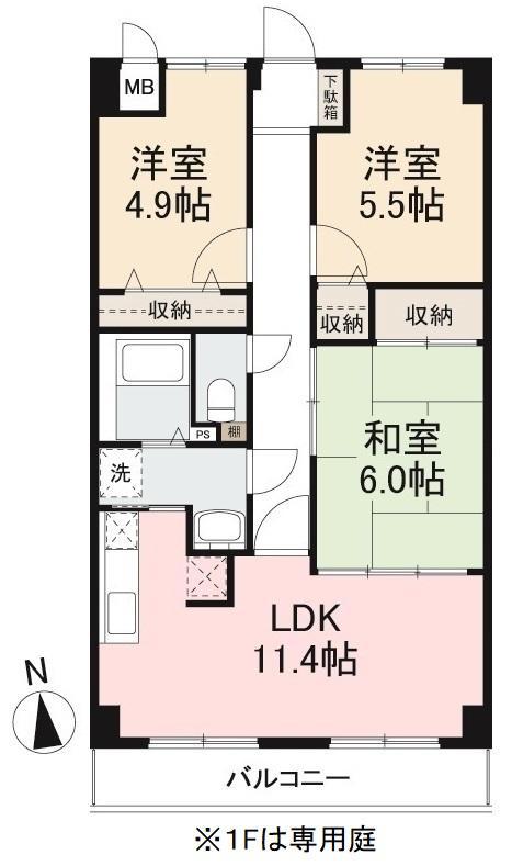スカール太田南(3LDK/2階)の間取り写真
