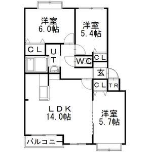 クリスタルリバー参番館(2LDK/1階)の間取り写真
