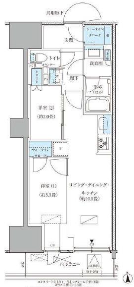 パークアクシス品川天王洲アイル(2LDK/6階)の間取り写真