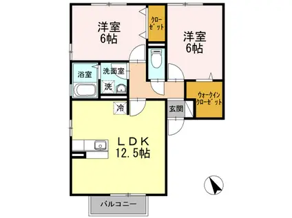 ソレーユガーデンB棟(2LDK/2階)の間取り写真