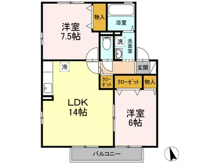 GREEN FOREST ABC B(2LDK/2階)の間取り写真