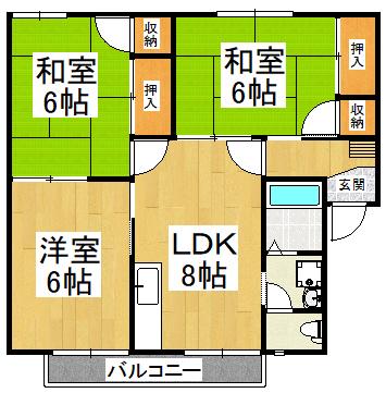 サンハイツB(3DK/1階)の間取り写真