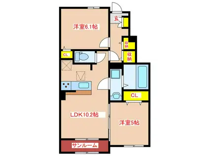 ベル メゾン 永利(2LDK/1階)の間取り写真