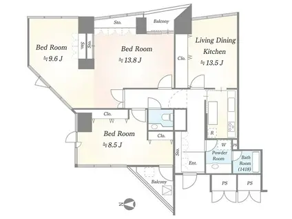 SHIBAURACRYSTAL 品川レジデンス 芝浦クリスタル(3LDK/18階)の間取り写真