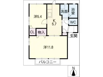 クレール東田 B棟(2K/2階)の間取り写真