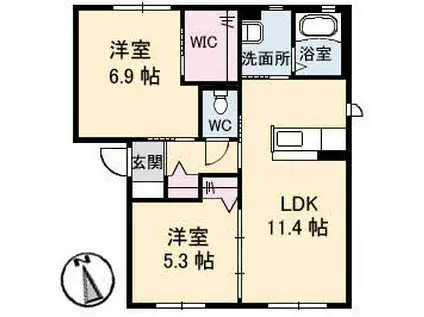 サンフィットC棟(2LDK/1階)の間取り写真