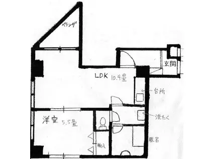 青葉台Aハウス(1LDK/5階)の間取り写真