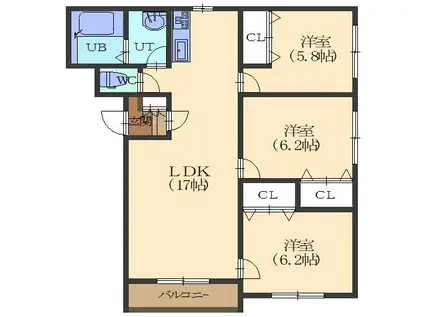 グランメール本通II(3LDK/3階)の間取り写真