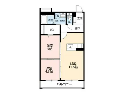 フロイデ(2LDK/1階)の間取り写真