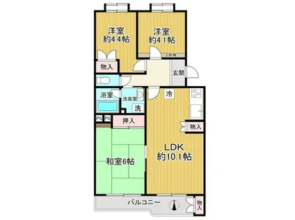 エステート八王子B棟(3LDK/4階)の間取り写真