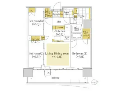 HARUMI FLAG SUN VILLAGE T棟(3LDK/27階)の間取り写真