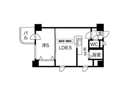 コトン大通中央(1LDK/2階)の間取り写真