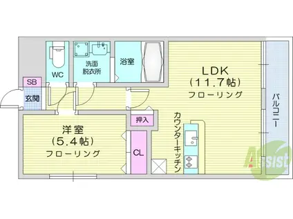 K.T HILLS岩切(1LDK/3階)の間取り写真