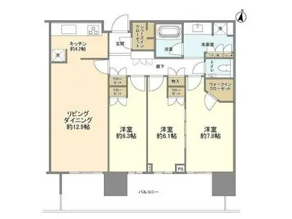 二子玉川ライズタワー&レジデンスタワーイースト(3LDK/6階)の間取り写真