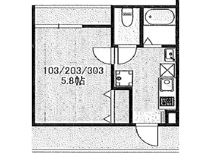 アザーレ・バモス百合ヶ丘(1K/2階)の間取り写真