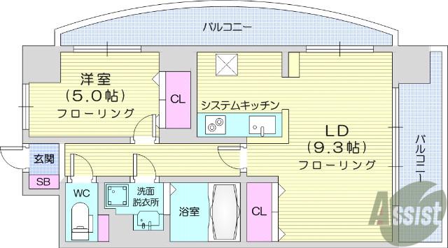 レジディア榴岡公園(1LDK/2階)の間取り写真