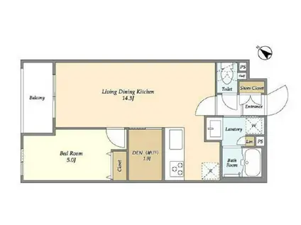 アジュールテラス目黒祐天寺(1SLDK/2階)の間取り写真