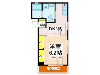 国領町YKマンション(1DK/3階)の間取り写真