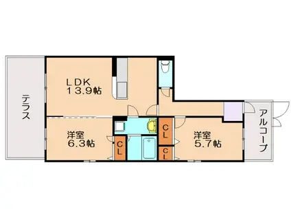 メゾンドロゼ(2LDK/1階)の間取り写真