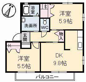 シャーメゾン K 弐番館(2DK/1階)の間取り写真