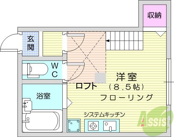 ハイム向山(ワンルーム/1階)の間取り写真