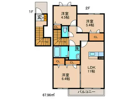シャーメゾン畠田I(3LDK/2階)の間取り写真