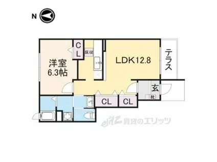 グラシュー(1LDK/1階)の間取り写真