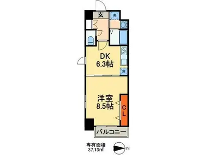 ラ・グラシューズ(1DK/4階)の間取り写真