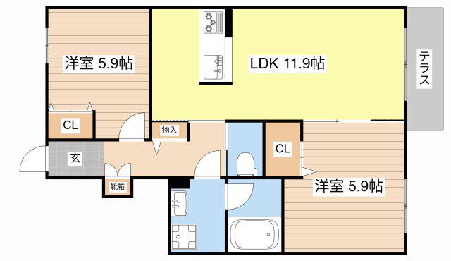 イースト ベイ(2LDK/1階)の間取り写真