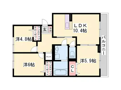セジュールアカネ B棟(3LDK/2階)の間取り写真
