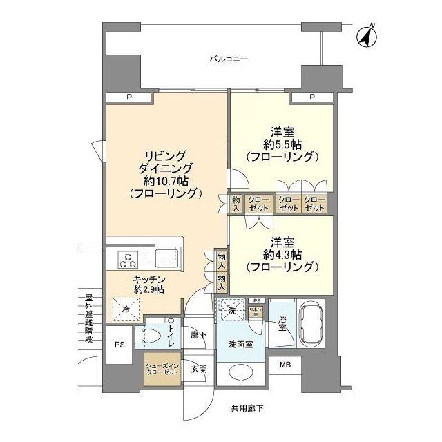 クレヴィア新宿若松町(2LDK/9階)の間取り写真