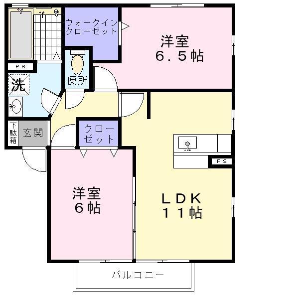 サンフィールド 6棟(2LDK/1階)の間取り写真