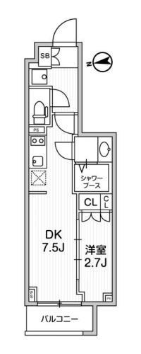 ディームス西早稲田(1DK/2階)の間取り写真